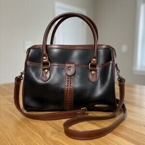 Vintage Liz Claiborne Black & Brown Leather Handbag with Removable Strap